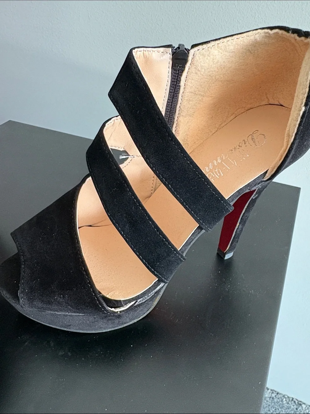 Black Suede Strappy Platform High Heels